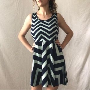 SOLD Xhilaration Turquoise and Navy Chevron Dress